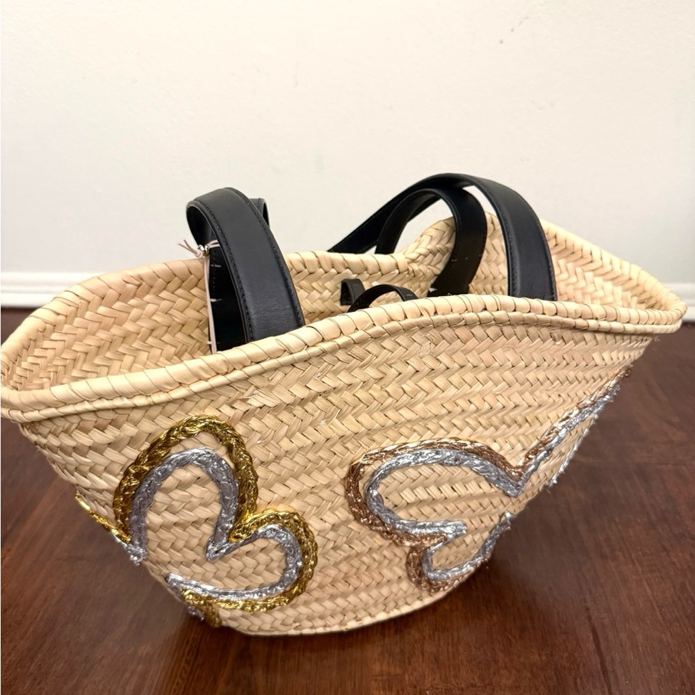 NWT Sophia Webster Taya Raffia Tote Mixed Metallic Butterfly & Black Leather - Picture 11 of 16